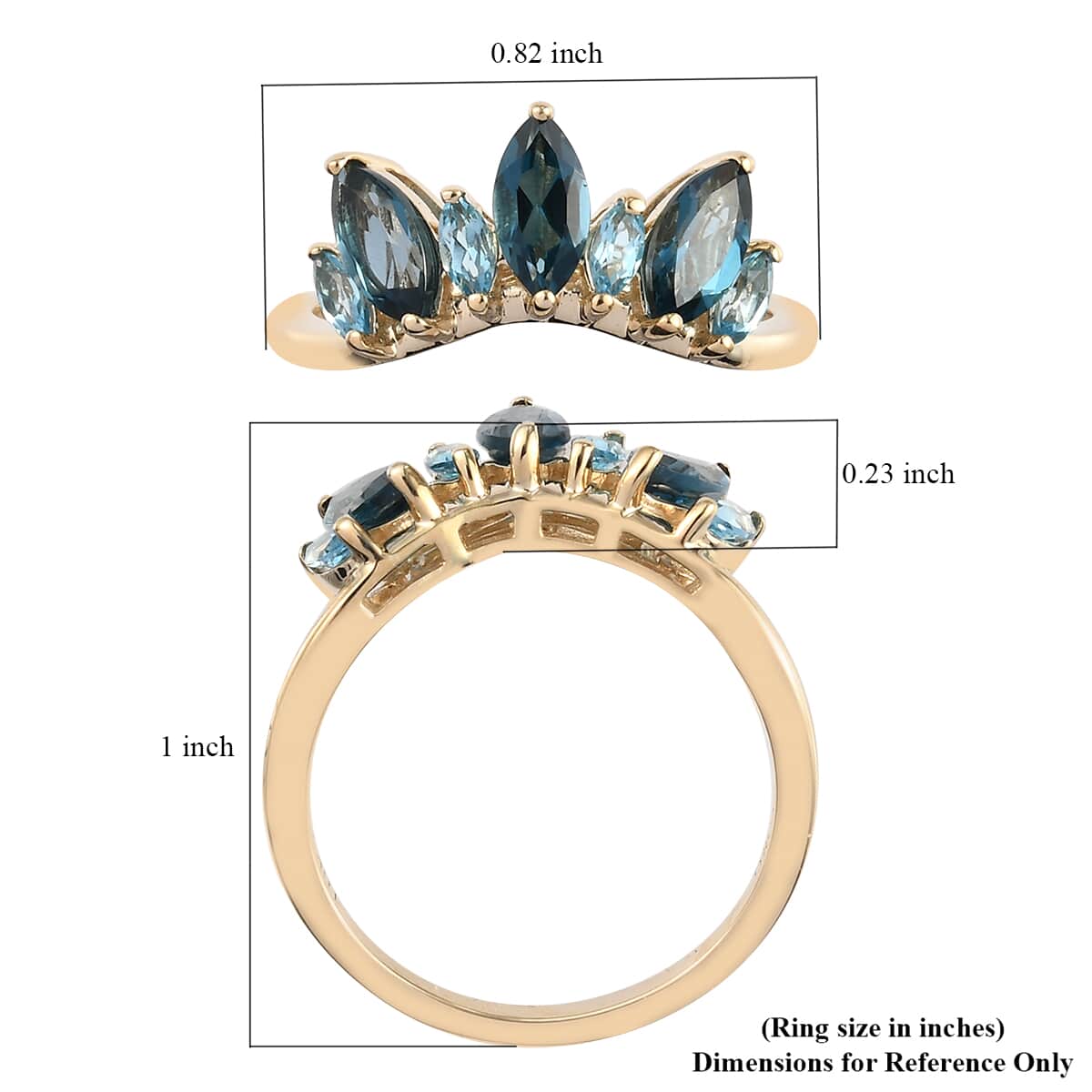 LUXORO 10K Yellow Gold London Blue Topaz and Blue Topaz Crown Chevron Ring (Size 7.0) 2.50 Grams 1.65 ctw image number 5