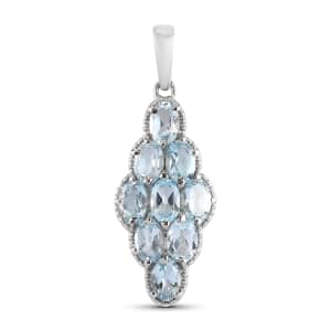 Sky Blue Topaz Elongated Pendant in Stainless Steel 4.75 ctw
