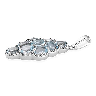 Sky Blue Topaz Elongated Pendant without Chain in Stainless Steel 4.75 ctw