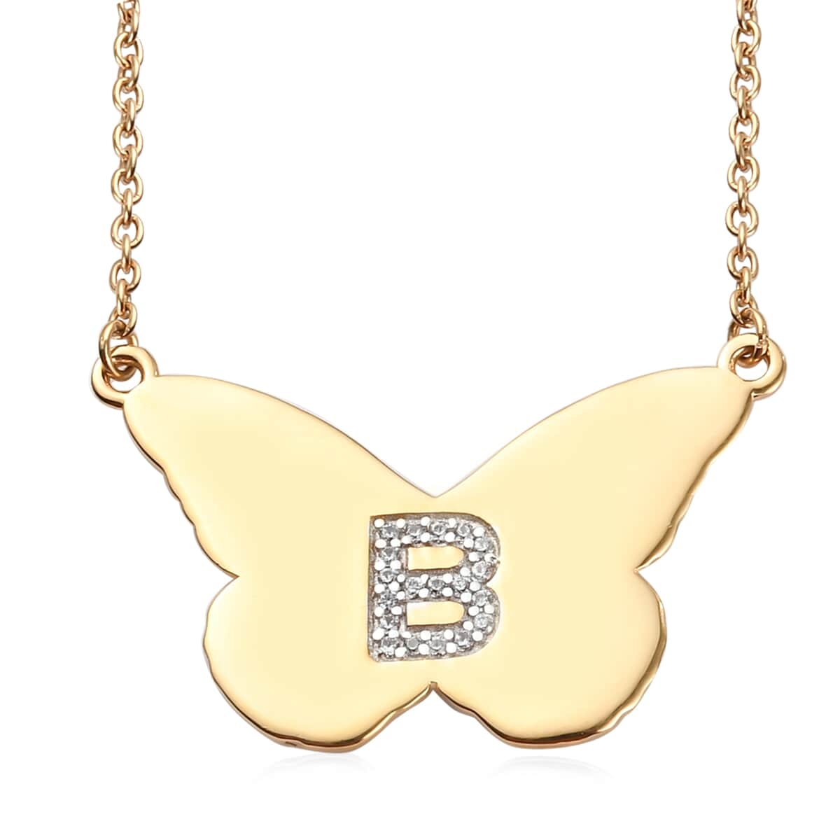 KARIS Zircon Butterfly Initial B Necklace (18 Inches) in 18K YG Plated and ION Plated YG Stainless Steel 0.15 ctw image number 0