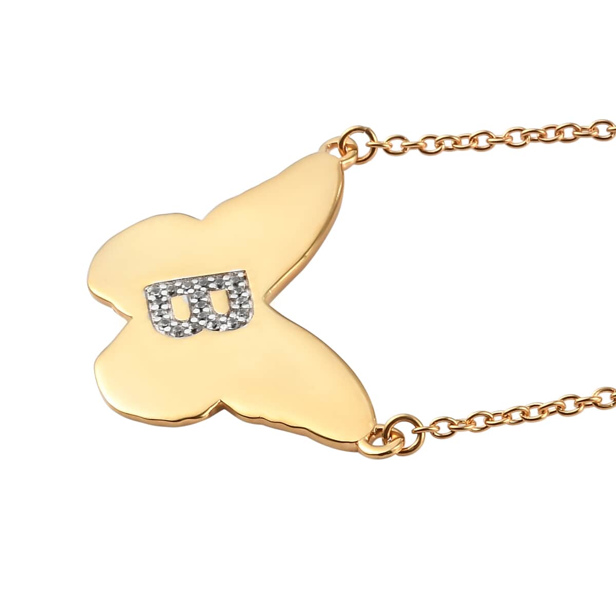 KARIS Zircon Butterfly Initial B Necklace (18 Inches) in 18K YG Plated and ION Plated YG Stainless Steel 0.15 ctw image number 3