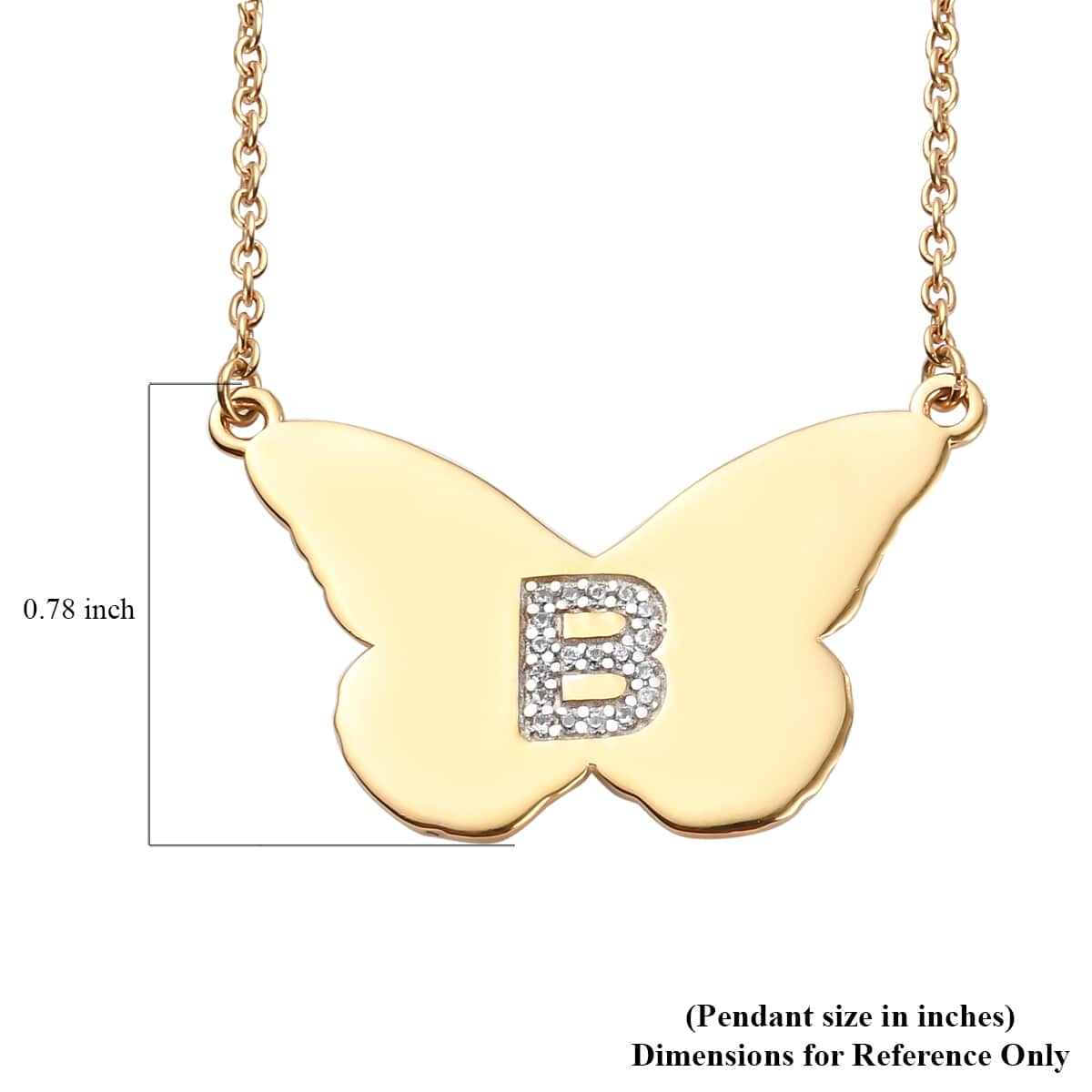 KARIS Zircon Butterfly Initial B Necklace (18 Inches) in 18K YG Plated and ION Plated YG Stainless Steel 0.15 ctw image number 5