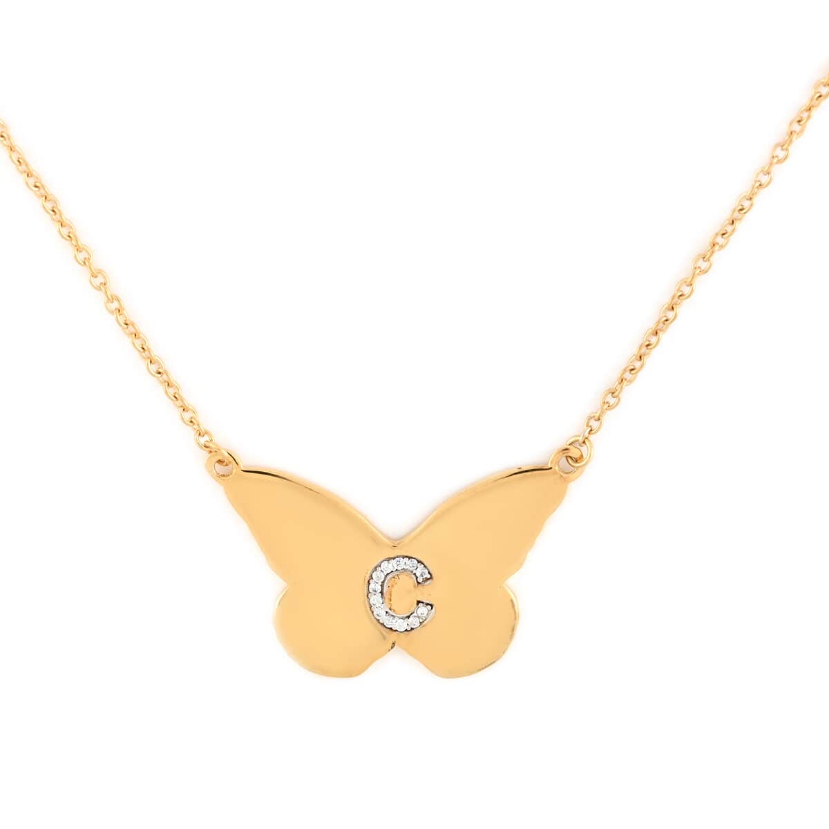 KARIS Zircon Butterfly Initial C Necklace (18 Inches) in 18K YG Plated and ION Plated YG Stainless Steel 0.10 ctw image number 0