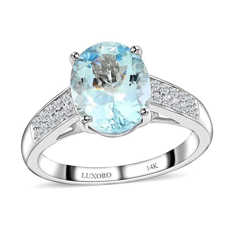 Certified & Appraised Luxoro 10K White Gold AAA Santa Maria Aquamarine and G-H I1 Diamond Ring (Size 10.0) 2.50 ctw