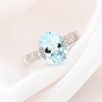 Certified & Appraised Luxoro 10K White Gold AAA Santa Maria Aquamarine and G-H I1 Diamond Ring (Size 10.0) 2.50 ctw