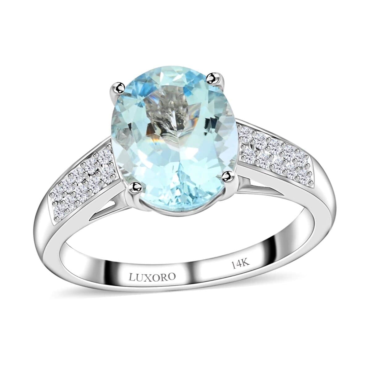 Certified & Appraised Luxoro 10K White Gold AAA Santa Maria Aquamarine and G-H I1 Diamond Ring (Size 6.0) 2.50 ctw image number 0