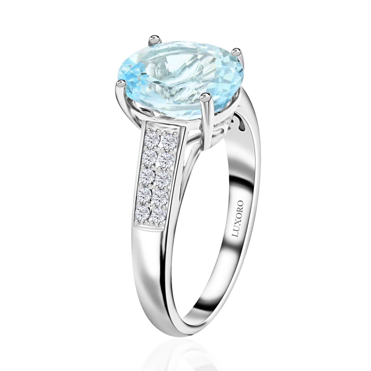 Certified & Appraised Luxoro 10K White Gold AAA Santa Maria Aquamarine and G-H I1 Diamond Ring (Size 6.0) 2.50 ctw image number 3