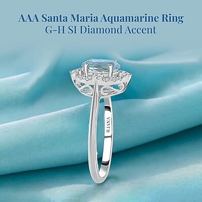 Certified & Appraised Iliana AAA Santa Maria Aquamarine and G-H SI Diamond 1.50 ctw Ring in 18K White Gold (Size 10.0)