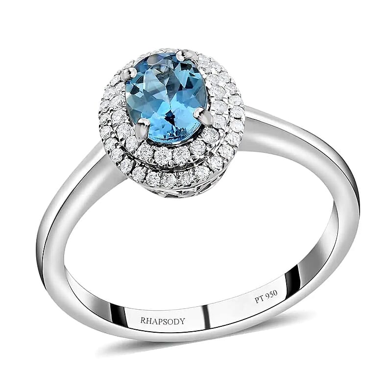 Certified & Appraised Rhapsody AAAA Santa Maria Aquamarine and E-F VS Diamond 1.00 ctw Ring in 950 Platinum (Size 10.0) 5.10 Grams