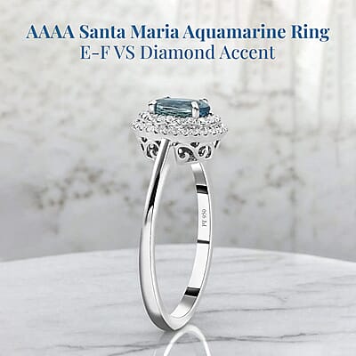 Certified & Appraised Rhapsody AAAA Santa Maria Aquamarine and E-F VS Diamond 1.00 ctw Ring in 950 Platinum (Size 10.0) 5.10 Grams