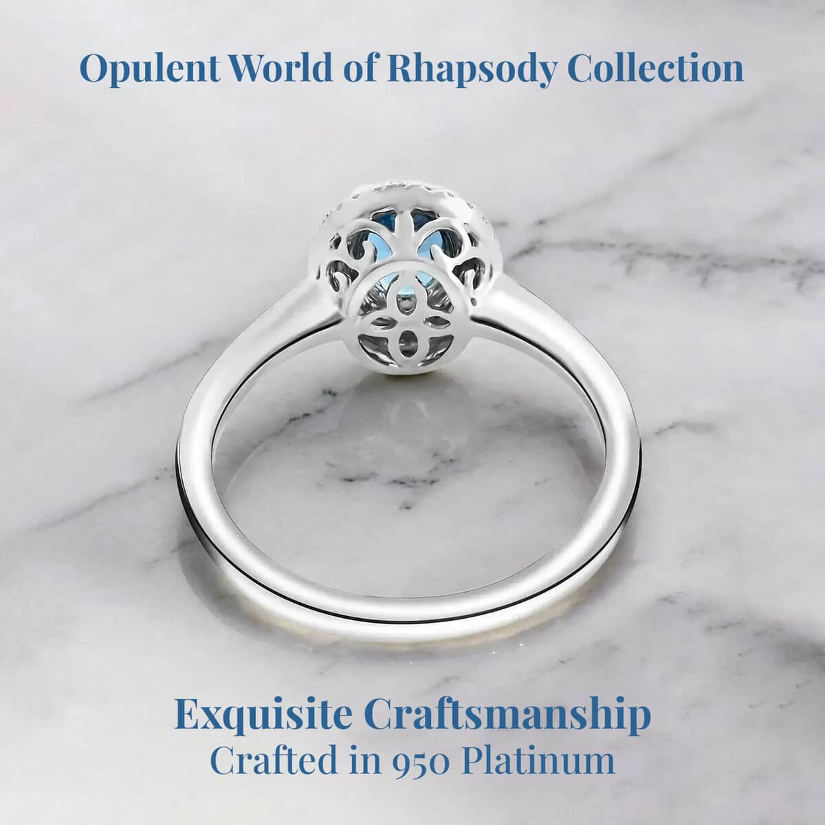 Certified & Appraised Rhapsody 950 Platinum AAAA Santa Maria Aquamarine and E-F VS Diamond Ring 5.10 Grams 1.00 ctw image number 3