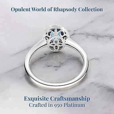 Certified & Appraised Rhapsody AAAA Santa Maria Aquamarine and E-F VS Diamond 1.00 ctw Ring in 950 Platinum (Size 10.0) 5.10 Grams