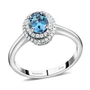 Certified & Appraised Rhapsody AAAA Santa Maria Aquamarine and E-F VS Diamond 1.00 ctw Ring in 950 Platinum (Size 6.0) 5.10 Grams