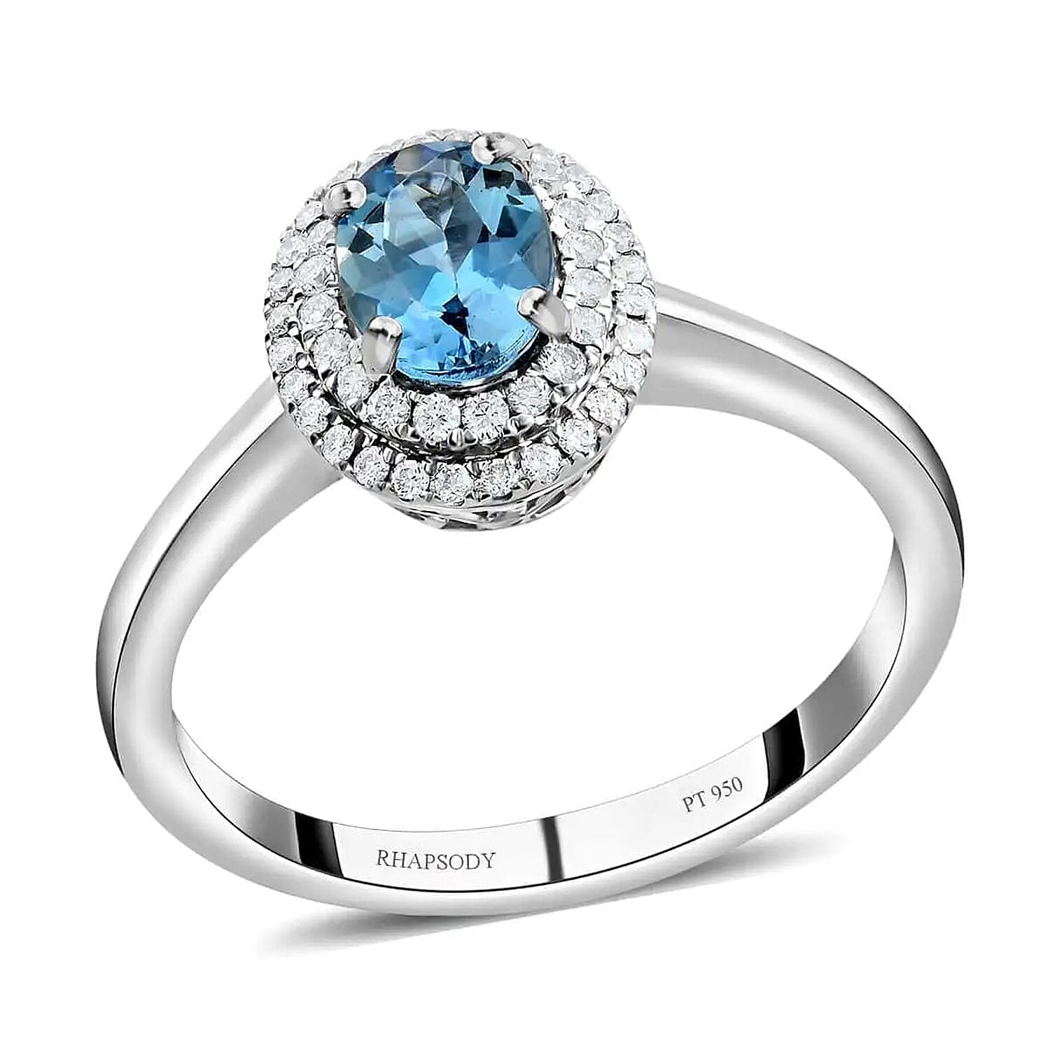 Certified & Appraised Rhapsody 950 Platinum AAAA Santa Maria Aquamarine and E-F VS Diamond Ring 5.10 Grams 1.00 ctw