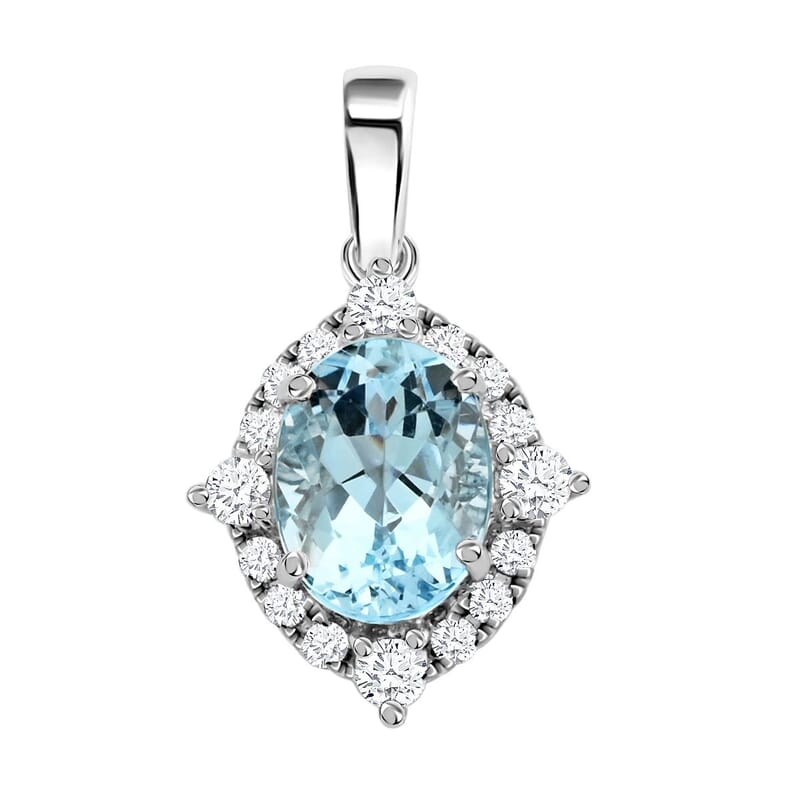 Certified & Appraised Iliana 18K White Gold AAA Santa Maria Aquamarine and G-H SI Diamond Pendant without Chain 1.45 ctw