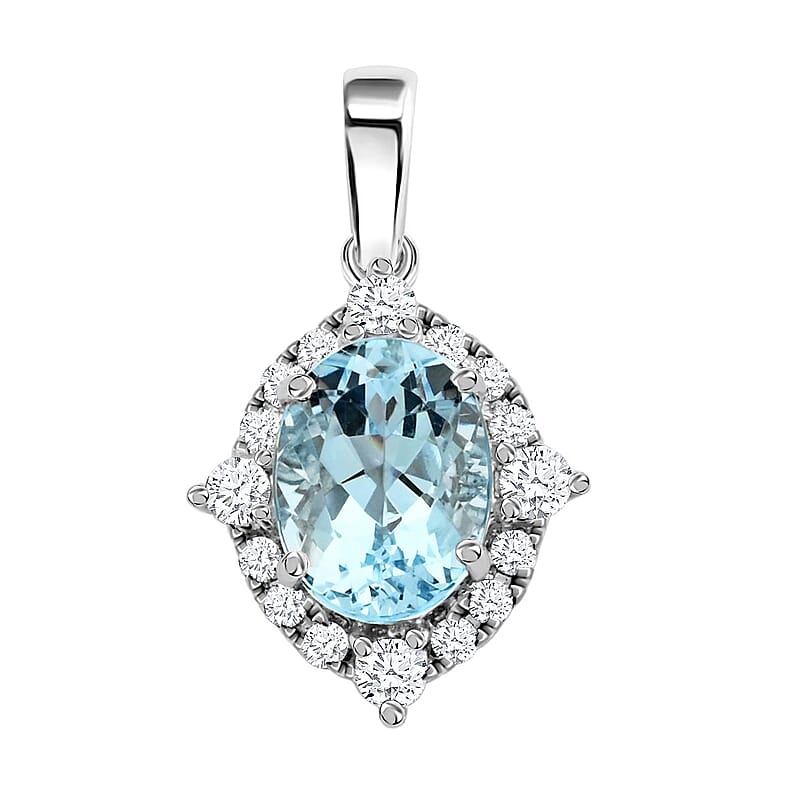 Certified & Appraised Iliana 18K White Gold AAA Santa Maria Aquamarine and G-H SI Diamond Pendant without Chain 1.45 ctw