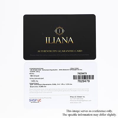 Certified & Appraised Iliana 18K White Gold AAA Santa Maria Aquamarine and G-H SI Diamond Pendant without Chain 1.45 ctw