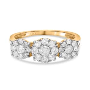 Luxoro 10K Yellow Gold Lab Grown Diamond G-H SI Trilogy Floral Ring (Size 10.0) 1.00 ctw