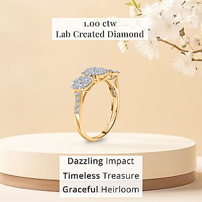 10K Yellow Gold Luxuriant Lab Grown Diamond G-H SI Trilogy Floral Ring (Size 10.0) 1.00 ctw