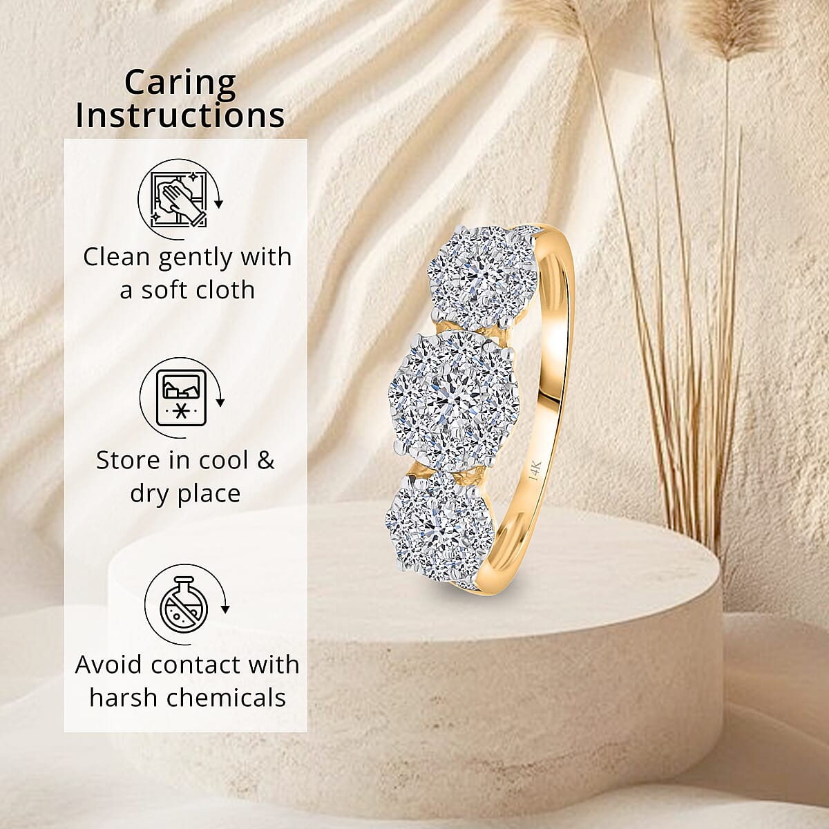 Luxoro 10K Yellow Gold Luxuriant Lab Grown Diamond G-H SI Trilogy Floral Ring 1.00 ctw image number 6