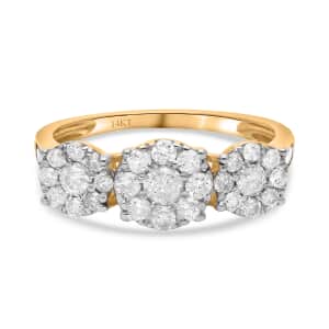 Luxoro 10K Yellow Gold Lab Grown Diamond G-H SI Trilogy Floral Ring (Size 7.0) 1.00 ctw