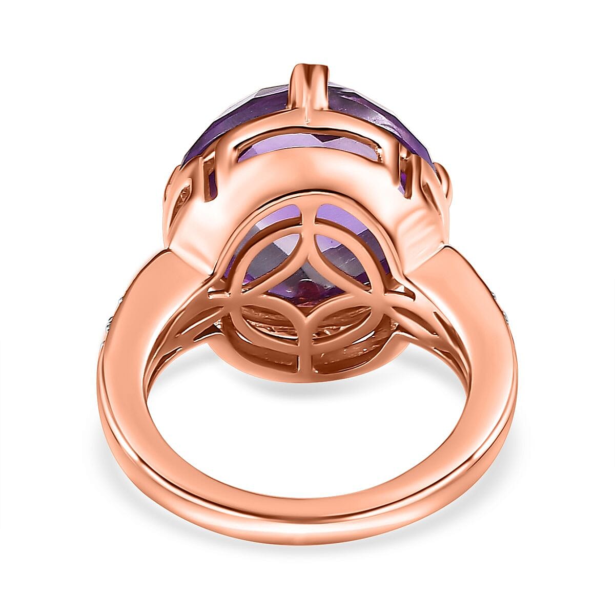 Rose De France Amethyst and White Zircon 9.50 ctw Ring in 14K RG Over Sterling Silver (Size 9.0)