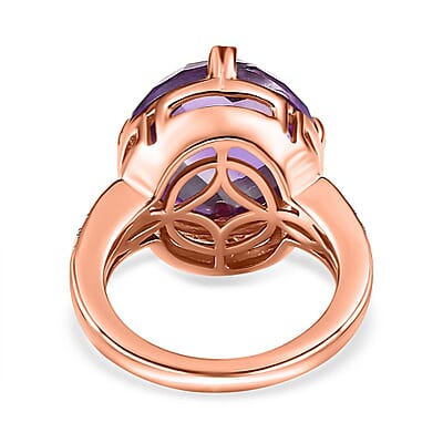 Rose De France Amethyst and White Zircon 9.50 ctw Ring in 14K RG Over Sterling Silver (Size 9.0)