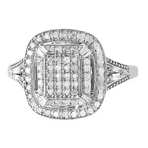 White Diamond 0.49 ctw Ring in Platinum Over Sterling Silver (Size 10.0)