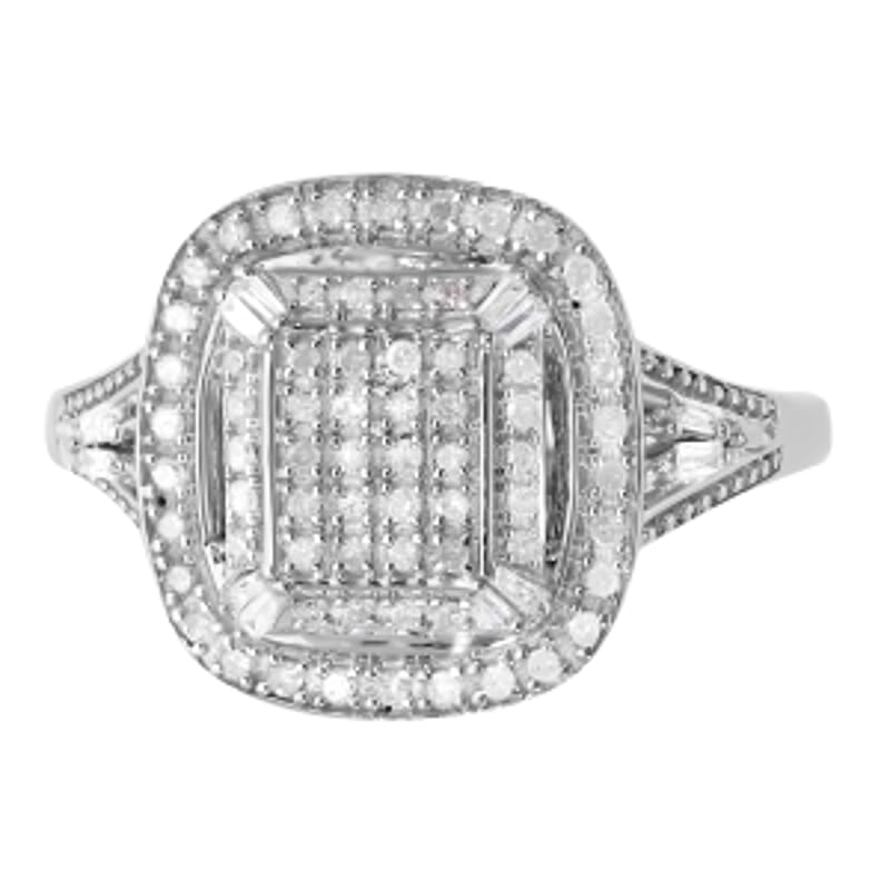 White Diamond 0.49 ctw Ring in Platinum Over Sterling Silver (Size 10.0)