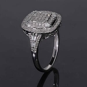 White Diamond 0.49 ctw Ring in Platinum Over Sterling Silver (Size 10.0)