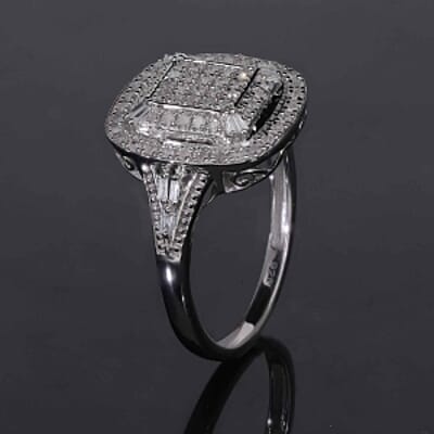 White Diamond 0.49 ctw Ring in Platinum Over Sterling Silver (Size 10.0)
