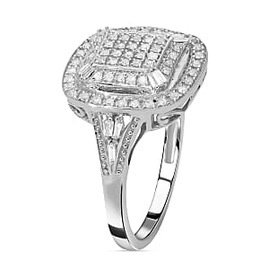 White Diamond 0.49 ctw Ring in Platinum Over Sterling Silver (Size 10.0)
