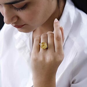 Green Gold Quartz and White Zircon 9.53 ctw Ring in 14K YG Over Sterling Silver (Size 9.0)
