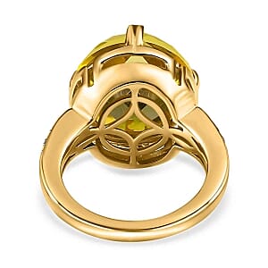 Green Gold Quartz and White Zircon 9.53 ctw Ring in 14K YG Over Sterling Silver (Size 9.0)