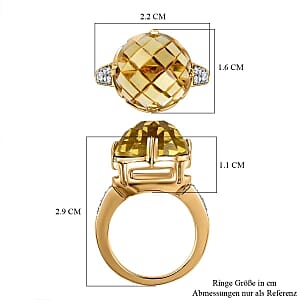 Green Gold Quartz and White Zircon 9.53 ctw Ring in 14K YG Over Sterling Silver (Size 9.0)