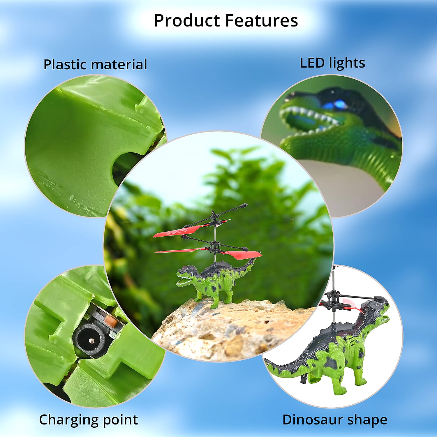 Green R/C Flying Dinosaur with Lights and Remote Control (3xAA Not Include)