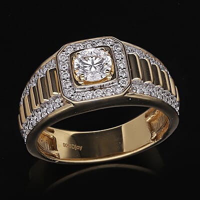 Luxuriant Lab Grown Diamond G-H SI Men's Ring in Vermeil Yellow Gold Over Sterling Silver (Size 10.0) 1.25 ctw