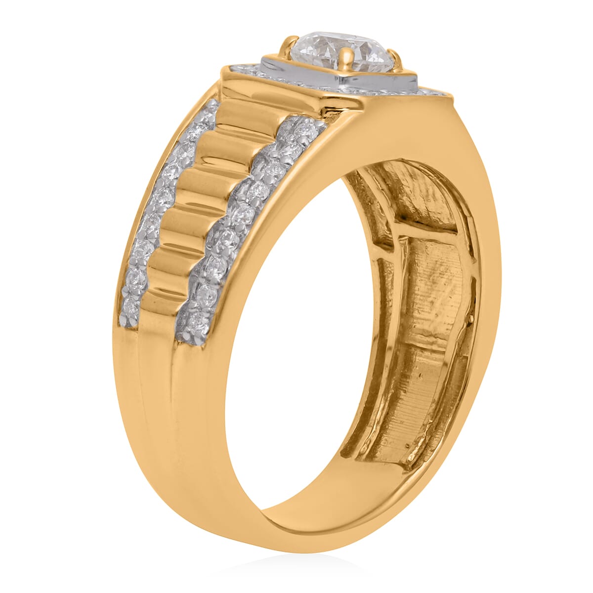 Luxuriant Lab Grown Diamond G-H SI Men's Ring in Vermeil Yellow Gold Over Sterling Silver 1.25 ctw image number 3