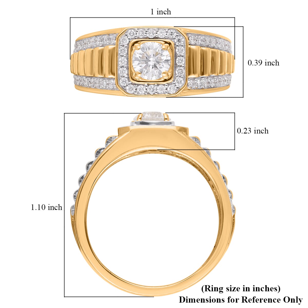 Luxuriant Lab Grown Diamond G-H SI Men's Ring in Vermeil Yellow Gold Over Sterling Silver 1.25 ctw image number 5