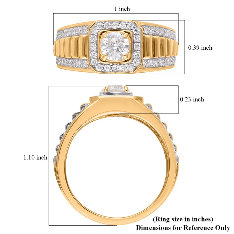 Luxuriant Lab Grown Diamond G-H SI Men's Ring in Vermeil Yellow Gold Over Sterling Silver (Size 9.0) 1.25 ctw
