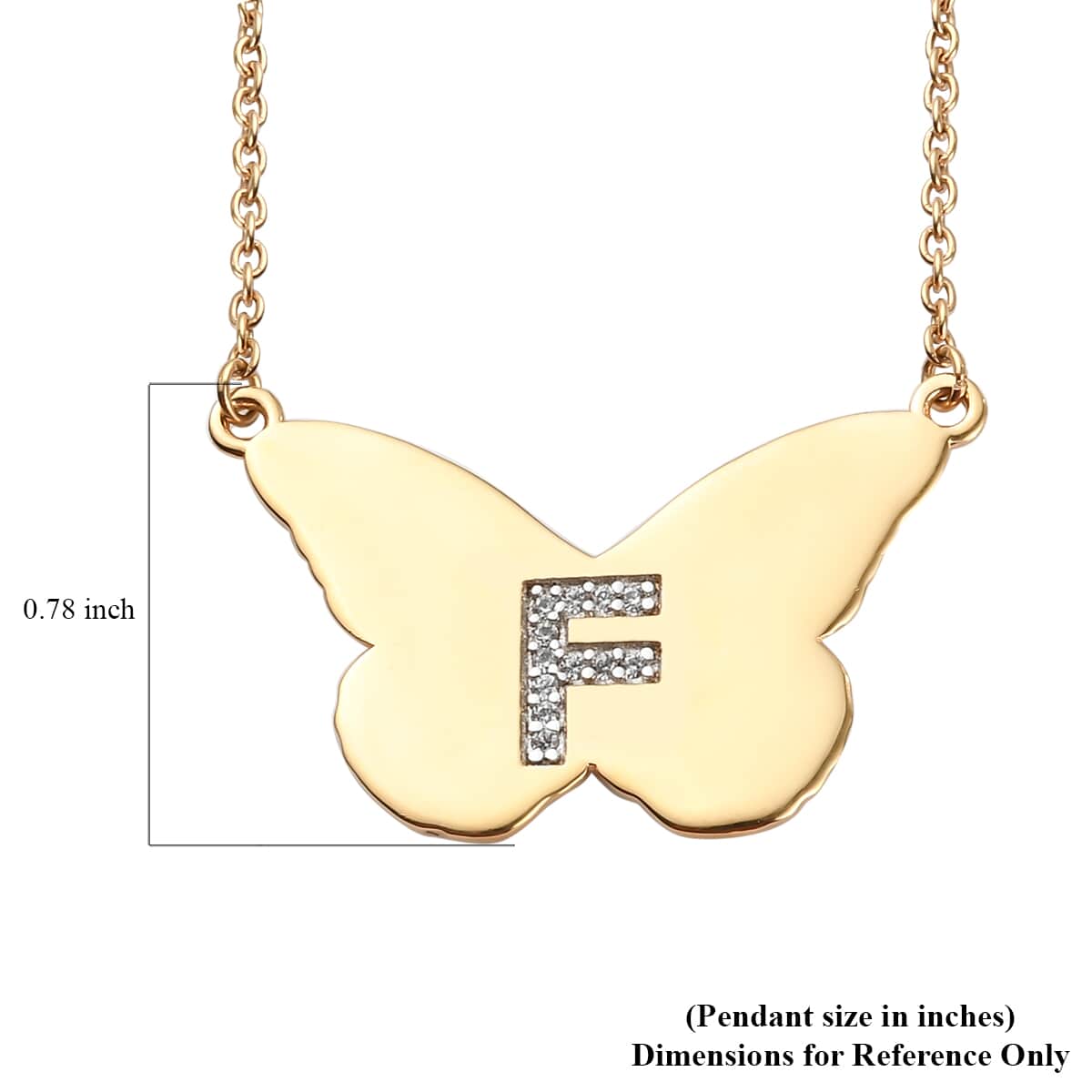 KARIS Zircon Butterfly Initial F Necklace (18 Inches) in 18K YG Plated and ION Plated YG Stainless Steel 0.10 ctw image number 5