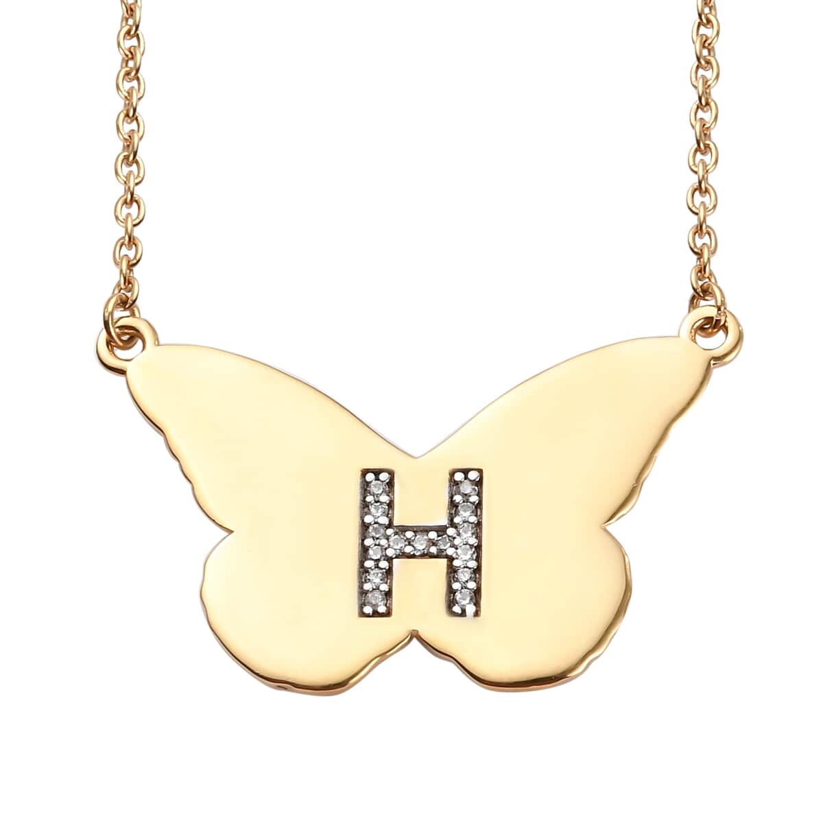 KARIS Zircon Butterfly Initial H Necklace (18 Inches) in 18K YG Plated and ION Plated YG Stainless Steel 0.10 ctw image number 0