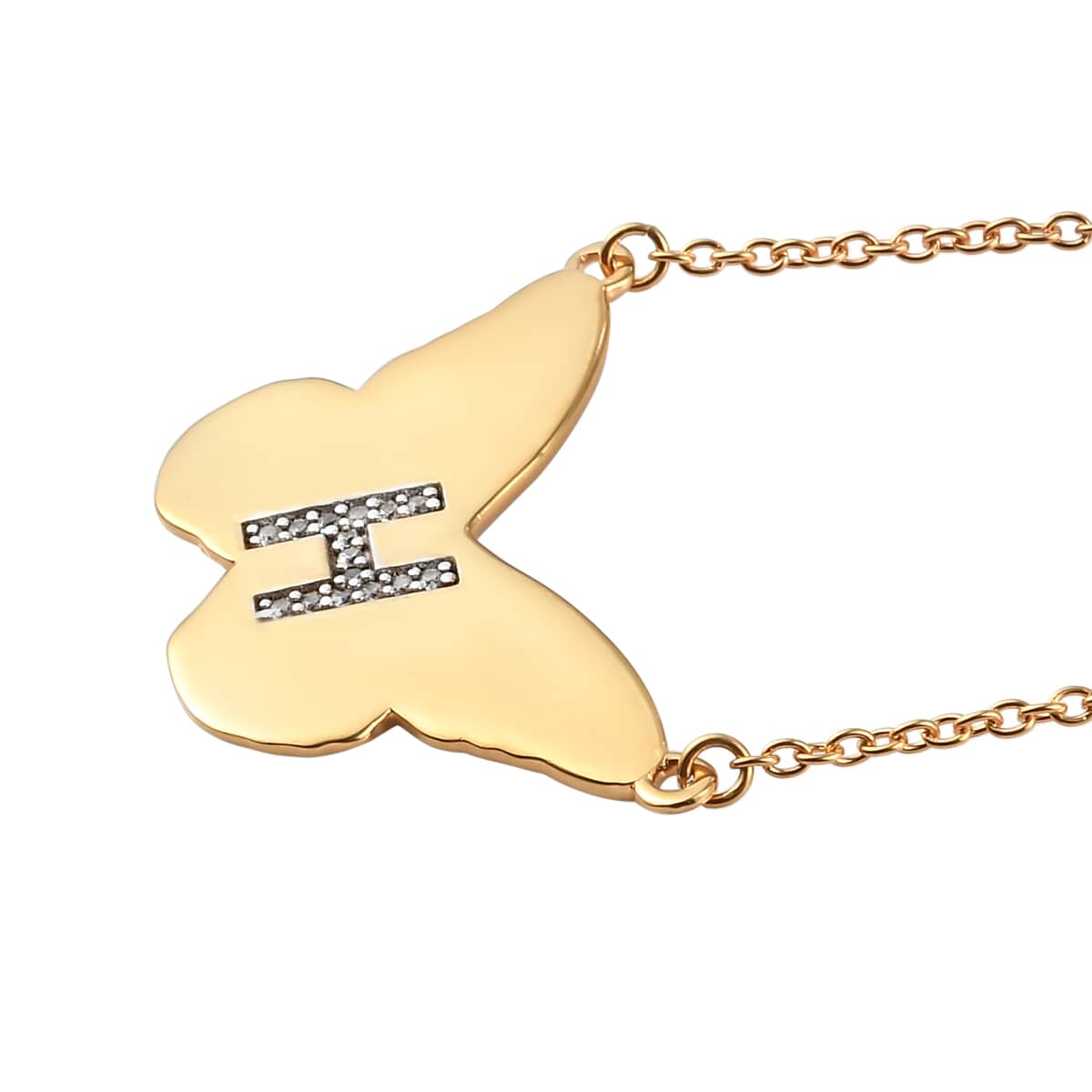 KARIS Zircon Butterfly Initial H Necklace (18 Inches) in 18K YG Plated and ION Plated YG Stainless Steel 0.10 ctw image number 3