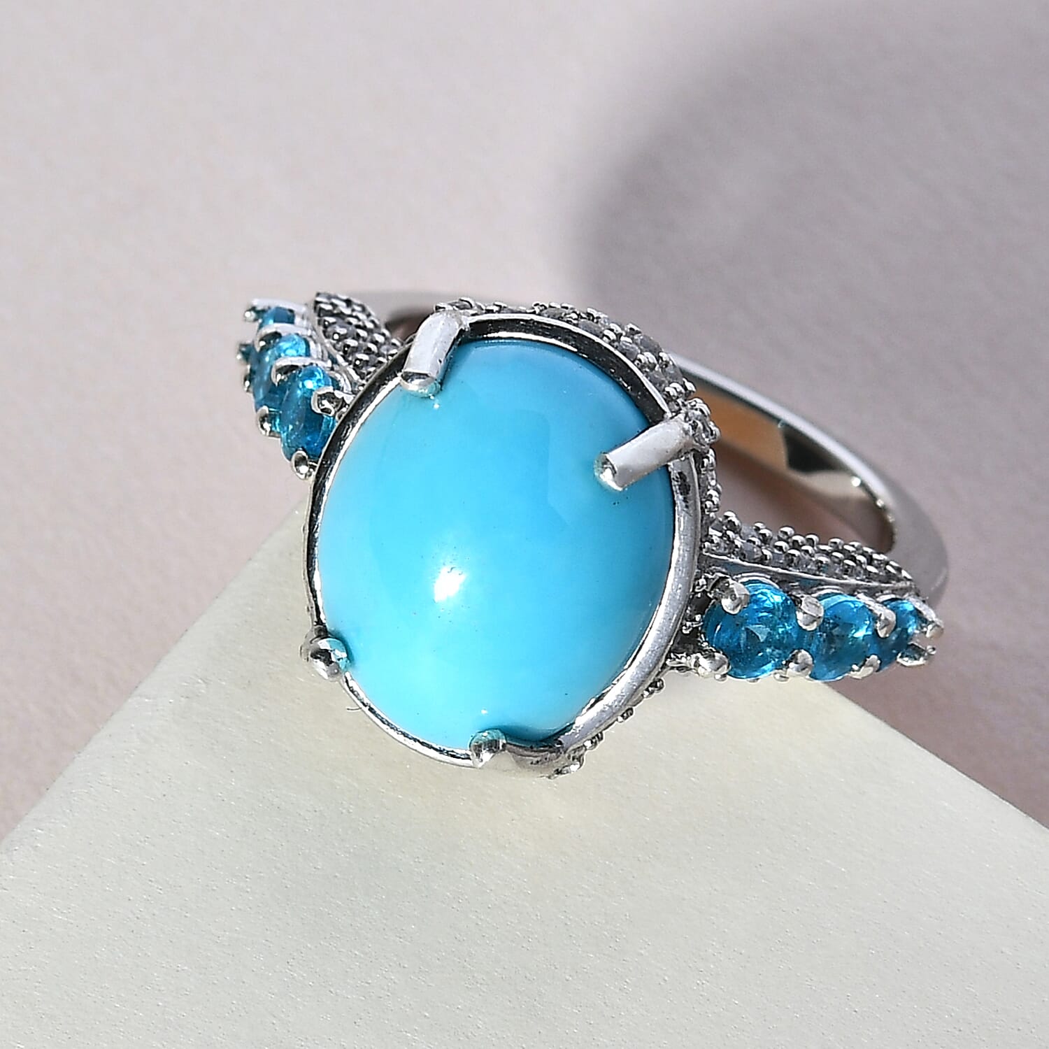 Sleeping Beauty Turquoise and Multi Gemstone 5.25 ctw Ring in Platinum Over Sterling Silver (Size 10.0)