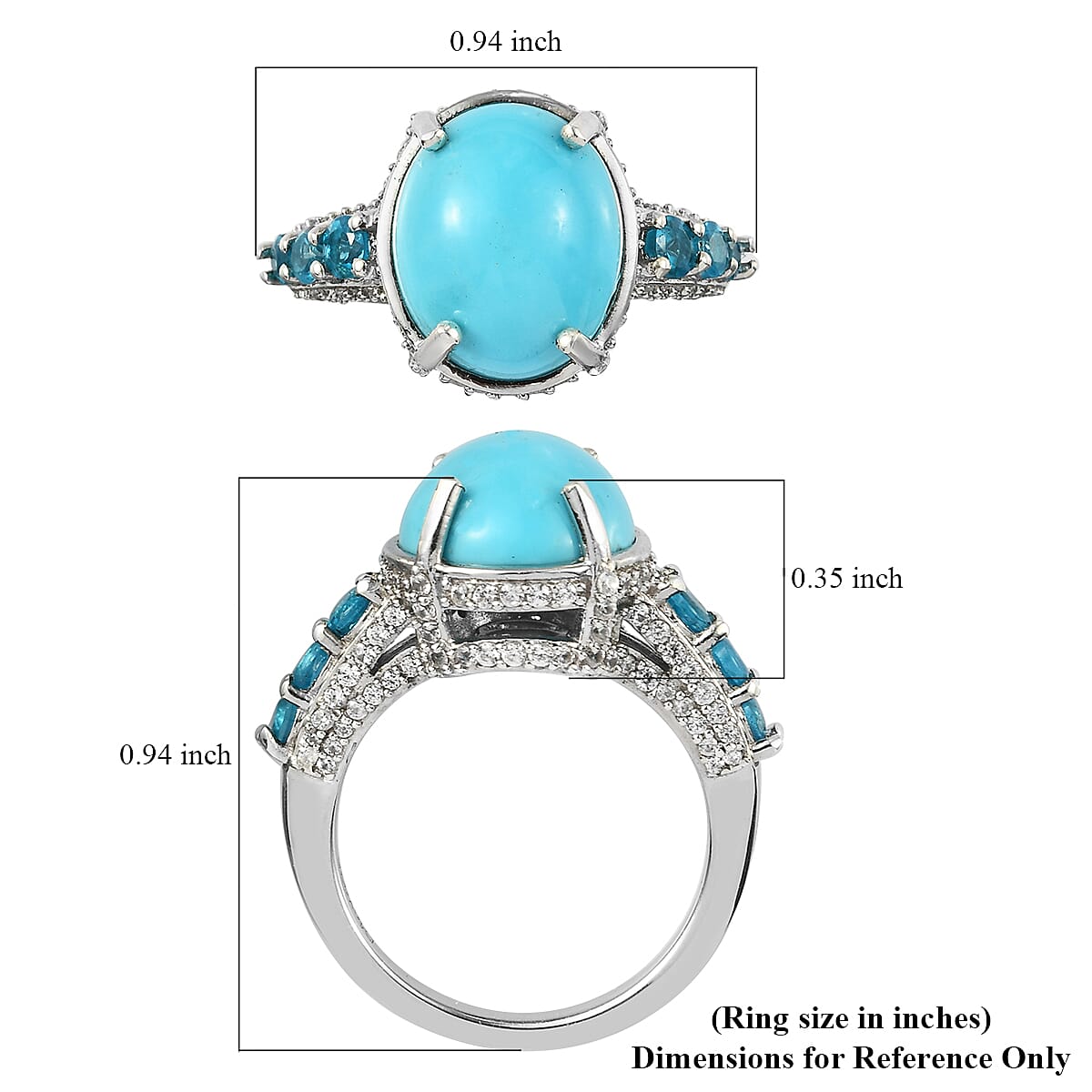 Sleeping Beauty Turquoise and Multi Gemstone 5.25 ctw Ring in Platinum Over Sterling Silver (Size 10.0)