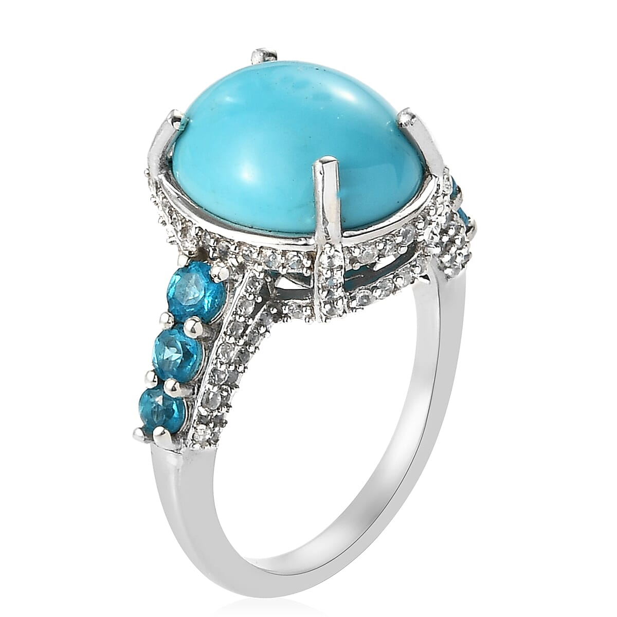 AMERICAN Natural Sleeping Beauty Turquoise and Multi Gemstone Ring in Platinum Over Sterling Silver (Size 7.0) 5.25 ctw image number 3
