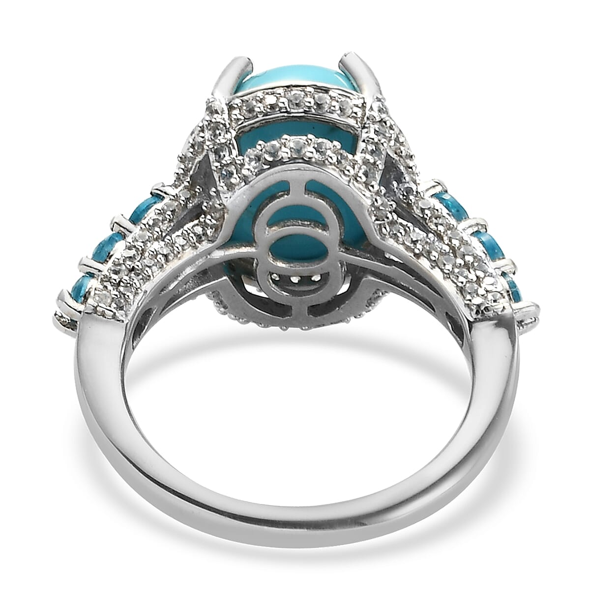AMERICAN Natural Sleeping Beauty Turquoise and Multi Gemstone Ring in Platinum Over Sterling Silver (Size 7.0) 5.25 ctw image number 4