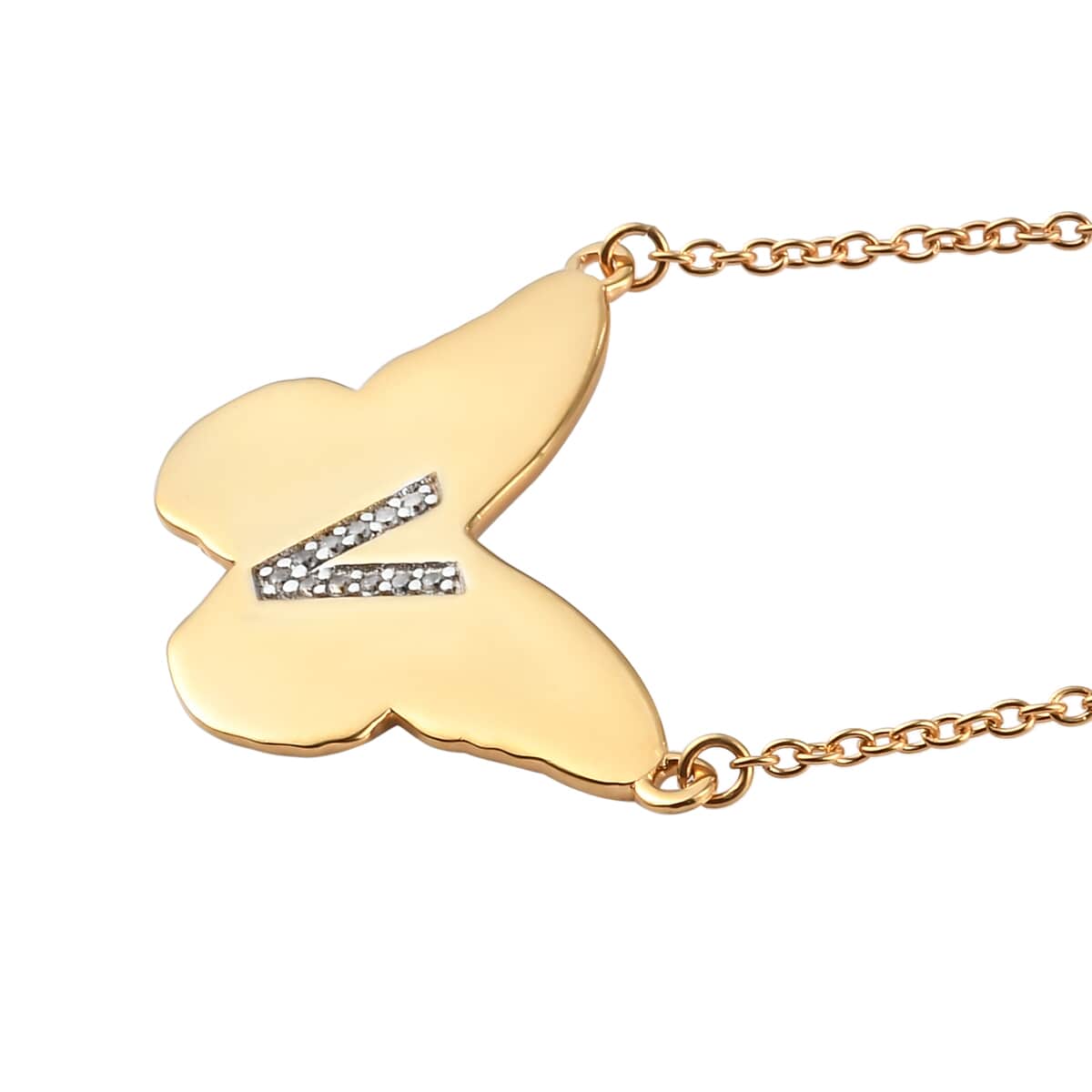 KARIS Zircon Butterfly Initial V Necklace (18 Inches) in 18K YG Plated and ION Plated YG Stainless Steel 0.10 ctw image number 3