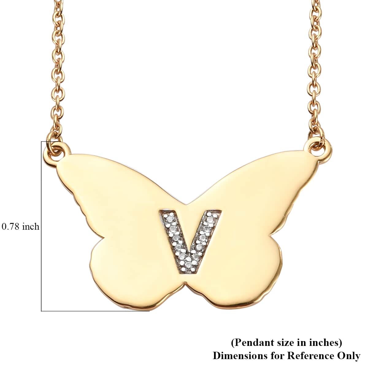 KARIS Zircon Butterfly Initial V Necklace (18 Inches) in 18K YG Plated and ION Plated YG Stainless Steel 0.10 ctw image number 5