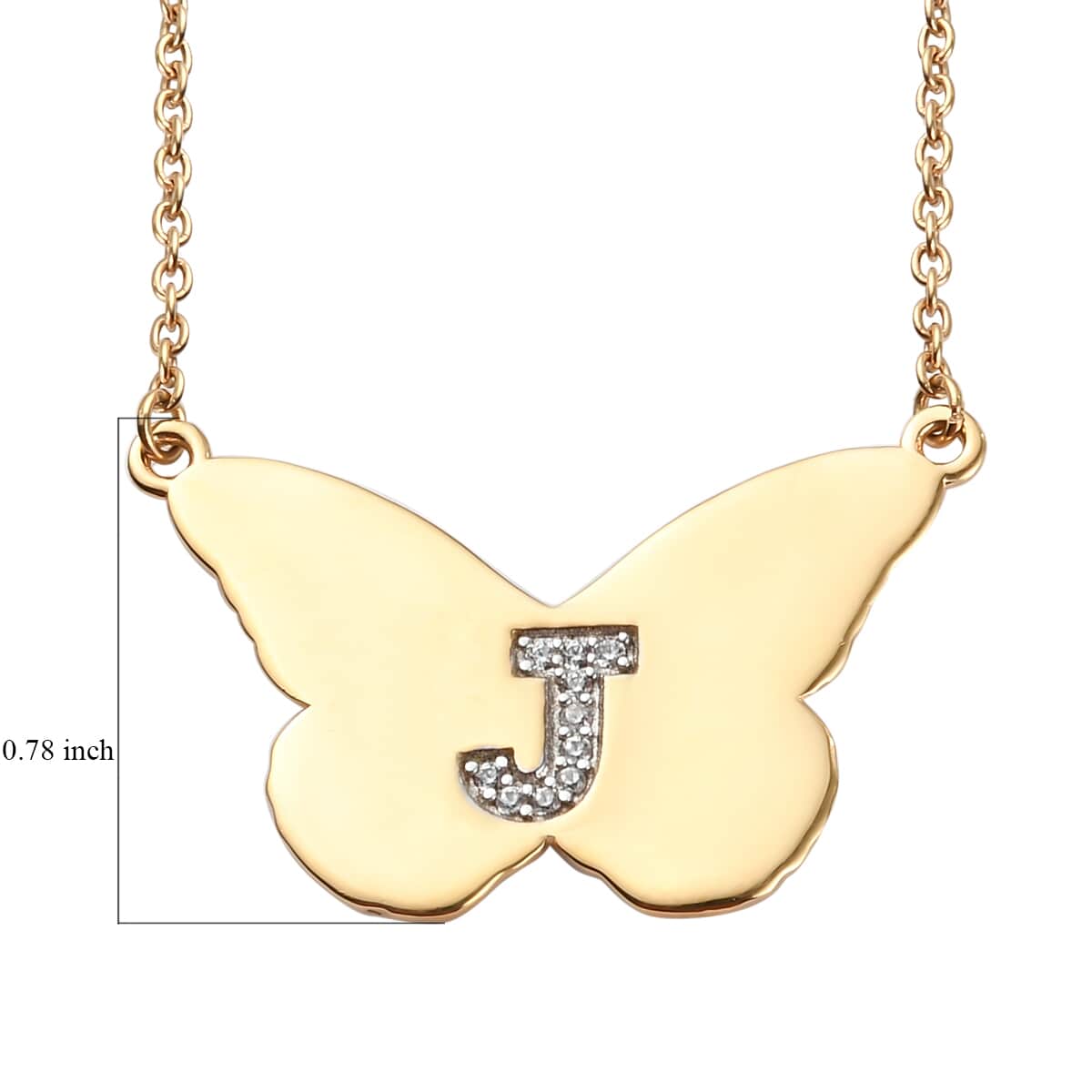 KARIS Zircon Butterfly Initial J Necklace (18 Inches) in 18K YG Plated and ION Plated YG Stainless Steel 0.10 ctw image number 5